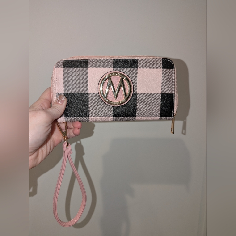 Pink and black wristlet